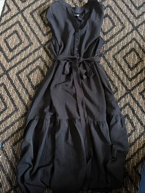 Dkny Black Sleeveless Button-Front Maxi Dress with Waist Tie